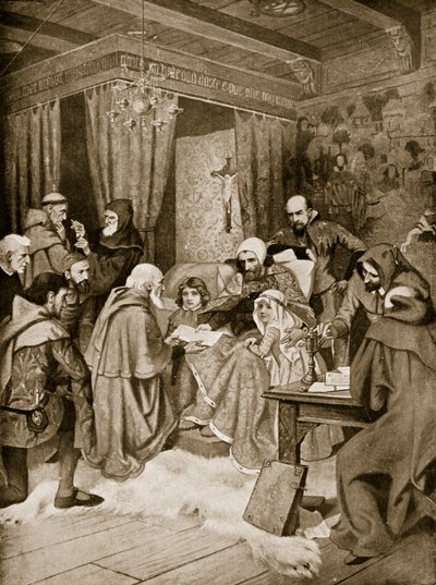 Robert Bruce Otorgando una Carta, 1329, ilustración de 