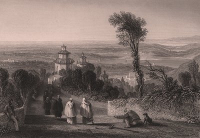 Vista desde el Sacro Monte (Monte Santo) en Varese, Lombardía, Italia, grabado en acero de T Willmore a partir de un dibujo de William Brockedon (1787-1854), ca 23x18 cm de William Brockedon