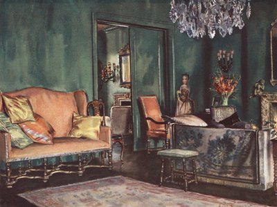 Decoración interior: Salón con paredes verdes (litografía en color) de William Bruce Ellis Ranken