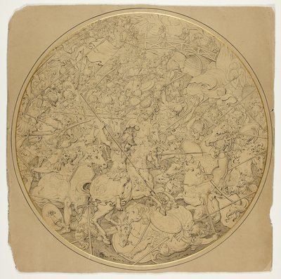 Escudo ceremonial con historias de Marcus Curtius y Mutius Scaevola de William Burgess