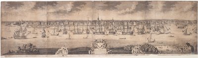 Una perspectiva sur de la floreciente ciudad de Nueva York en la provincia de Nueva York en América, grabado por John Harris, 1717-18 de William Burgis