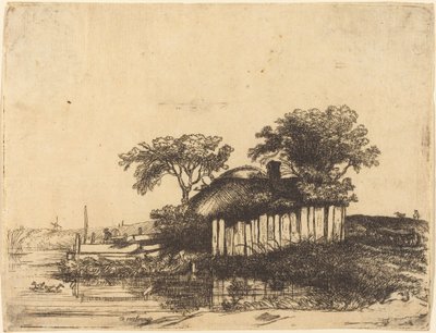 Cabaña con valla blanca de William Byron after Rembrandt van Rijn