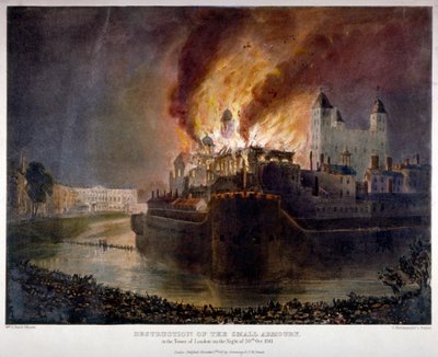 Destrucción de la armería en la Torre de Londres por fuego, 30 de octubre de 1841 de William C Smith