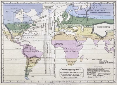 Carta isoterma, o, Vista de climas y producciones, ilustración de Cuentas por Alexander von Humboldt, 1823 de William C. Woodbridge