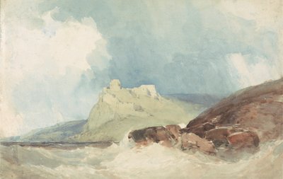 Castillo en un acantilado con mar tormentoso de William Callow