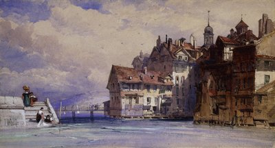 Casas Antiguas en el Ródano en Ginebra, 1856 de William Callow
