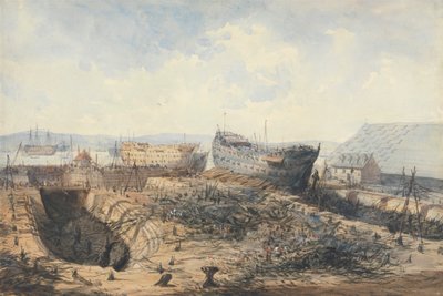 El astillero de Plymouth tras el incendio de William Callow