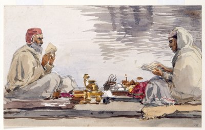 Dos hombres santos leyendo el Granth Sahib, Amritsar de William Carpenter