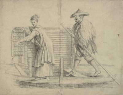 Escena china. Hombre y mujer en un bote de río de William Chambers