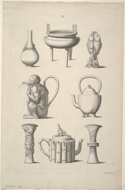 Diseños para vajilla, Placa XV de Diseños de edificios chinos, muebles, vestidos, máquinas y utensilios de William Chambers