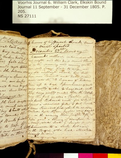 Colección de la Familia Clark - Volumen 6. Diario de piel de alce, página 205, 22-23 de diciembre de 1805 de William Clark