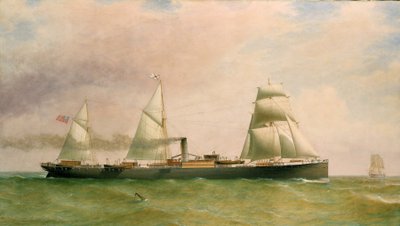 El barco de tres mástiles y vapor "Dorunda", con bandera de la British Indian Steamers Association, que data de 1873, el Dorunda, construido en 1875, se utilizó para transportar pasajeros en Australia y se hundió en la costa portuguesa en 1894. de William Clark