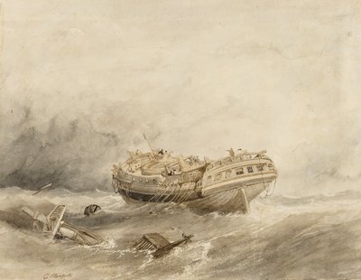 Un barco mercante descarrila en la calma que sigue a la tormenta. Acuarela (34,4x44,5 cm) de Clarkson Stanfield (1793-1867) de William Clarkson Stanfield