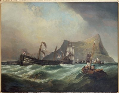 Neptuno remolcando la Victoria al puerto de Gibraltar después de la Batalla de Trafalgar de Clarkson Frederick Stanfield