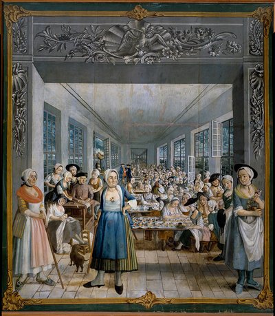 Fábrica de tejidos indios de los hermanos Wetter: Taller de obreras Pintura de Joseph Gabriel Rossetti (siglo XVIII). 1764 Orange, Musee Municipal - Fabricación de tejido indio de los hermanos Wetter: el taller de las trabajadoras. Pintura de Joseph Gabrie de William Crawford