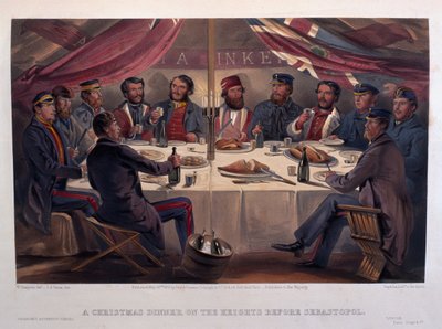 Una Cena de Navidad en las Alturas antes de Sebastopol, grabado por J.A. Vinter, de 