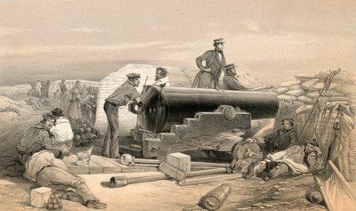 Un día tranquilo en la Batería Diamante, Retrato de un Lancaster de 68 libras, 15 de diciembre de 1854 de William Crimea Simpson