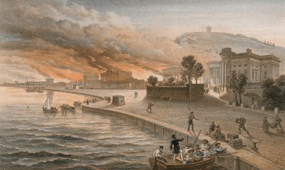 Incendio de los edificios gubernamentales en Kertch, 9 de junio de 1855 de William Crimea Simpson