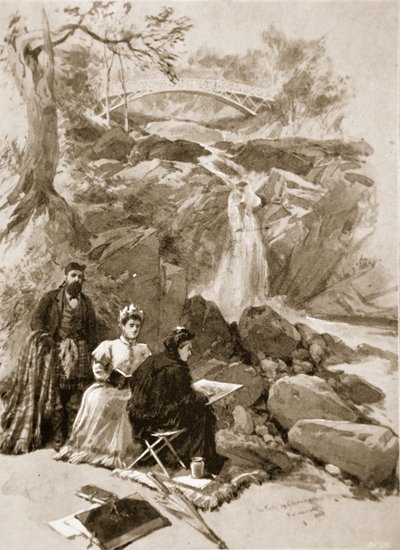 La reina Victoria como artista: Su Majestad dibujando las cataratas de Garrawalt, Braemar de William Crimea Simpson