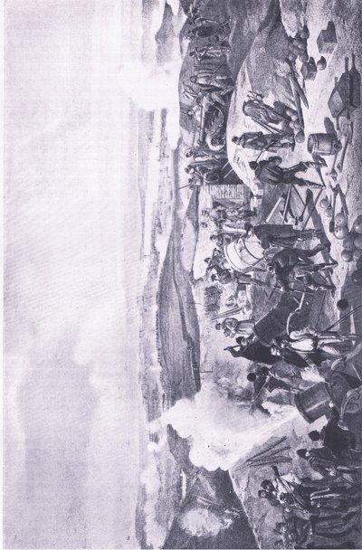 Sebastopol: Un día caluroso en las baterías, ilustración de British Battles on Land and Sea, 1915 de William Crimea Simpson