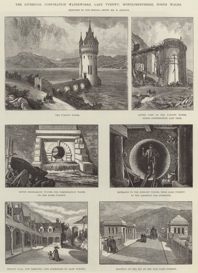 La Corporación de Agua de Liverpool, Lago Vyrnwy, Montgomeryshire, Gales del Norte de William Crimea Simpson