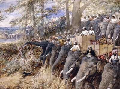 El Príncipe de Gales en el Terai golpeando la jungla con Sir Jung Bahadur Rana, 1876 de William Crimea Simpson