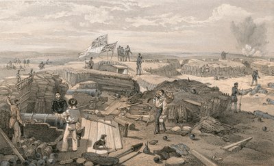 El interior del Redan, tomado desde su cara izquierda mirando hacia el ángulo saliente, mirando al sur de William Crimea Simpson
