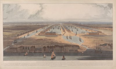 Una vista de los muelles de West India de William Daniell