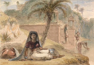 Niña india sentada junto a un río de William Daniell