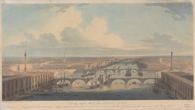 Boceto en perspectiva que ilustra un proyecto para la mejora del puerto de Londres de William Daniell