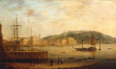Puerto de Plymouth con el Royal William Victualling Yard de William Daniell