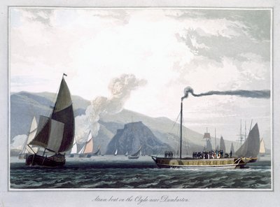 Barco de vapor en el Clyde cerca de Dumbarton, Escocia, 1829 de William Daniell