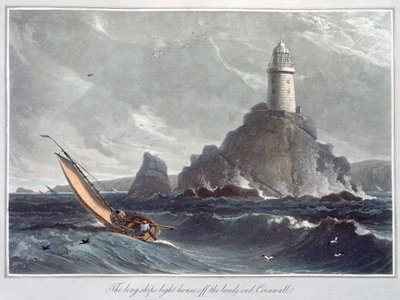 El Faro de Longships frente a Lands End, Cornwall, 1814 de William Daniell