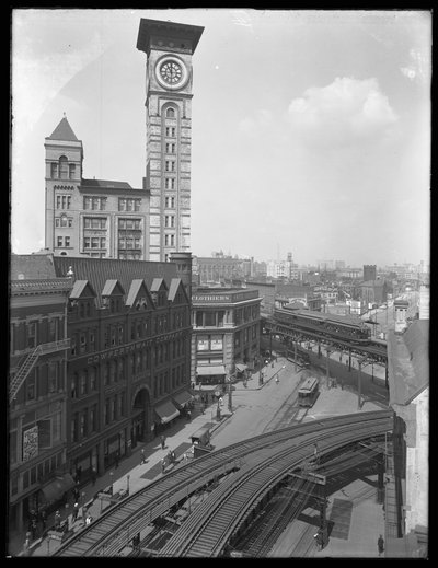 Vista aérea de la intersección de Flatbush Avenue y Fulton Street, Brooklyn, Nueva York de William Davis Hassler