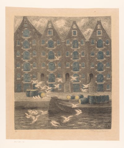 Almacenes en el Brouwersgracht de Ámsterdam de William Degouve de Nuncques (signed by artist)