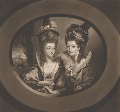 Mrs. Gwyn y Mrs. Bunbury en los personajes de Las alegres comadres de Windsor de William Dickinson