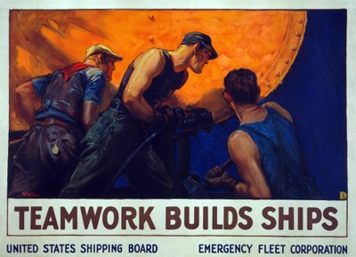 Campaña de Reclutamiento Trabajo en Equipo Construye Barcos, pub. 1917 de William Dodge Stevens