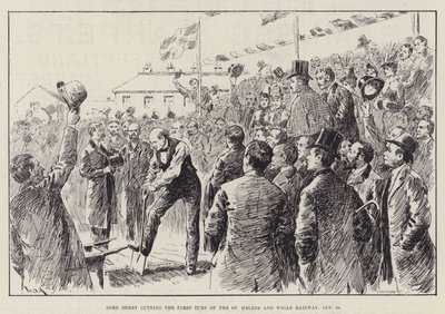 Lord Derby cortando el primer césped del ferrocarril de St Helens y Wigan, 28 de enero de William Douglas Almond