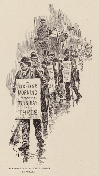 "Hombres sándwich en su prisión de madera" (grabado) de William Douglas Almond