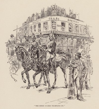 "Los guardias a caballo pisoteando" (grabado) de William Douglas Almond