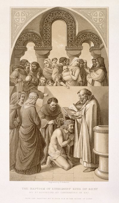 El bautismo del rey Ethelbert (c.552-616) de Kent por San Agustín en Canterbury en 597, de 