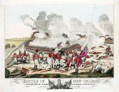 Batalla de Nueva Orleans y muerte del Mayor General Packenham el 8 de enero de 1815, pub. 1815 de William Edward (after) West