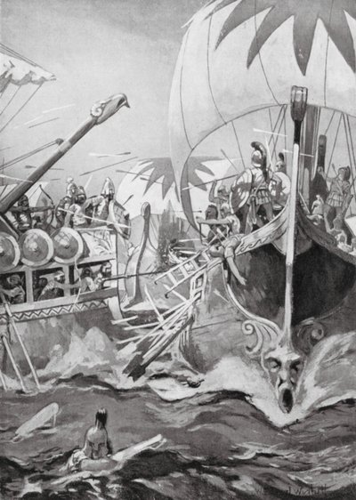 La derrota de una flota jonia (litografía) de William Edward (after) Wigfull