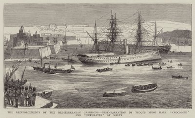 Los Refuerzos de las Guarniciones del Mediterráneo, Desembarco de Tropas del HMS Crocodile y Euphrates en Malta de William Edward Atkins