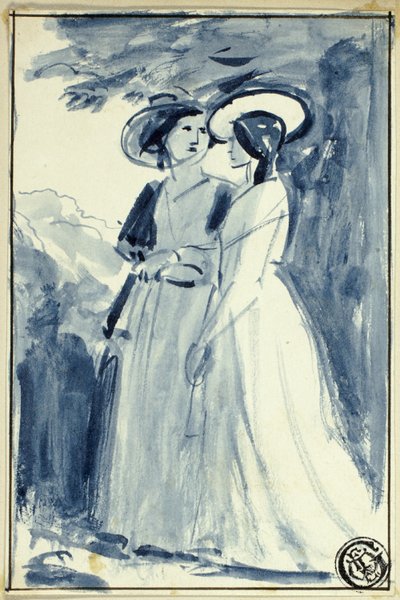 Dos mujeres con vestidos de finales del siglo XVIII de William Edward Frost