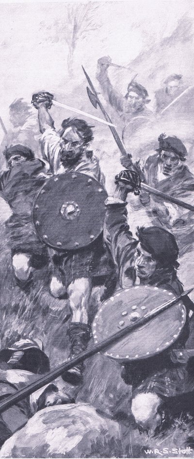 Los Highlanders en la batalla de Killiecrankie, ilustración de British Battles on Land and Sea, 1915 de William Edward Stott