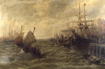 Día ventoso, puerto de Peel, Isla de Man de William Edward Webb