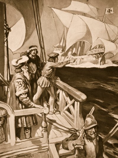 Vasco Da Gama rodeando el Cabo de Buena Esperanza de William Edward Wigfull