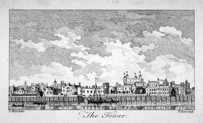 Vista sur de la Torre de Londres con barcos en el río Támesis, 1761 de William Elliot