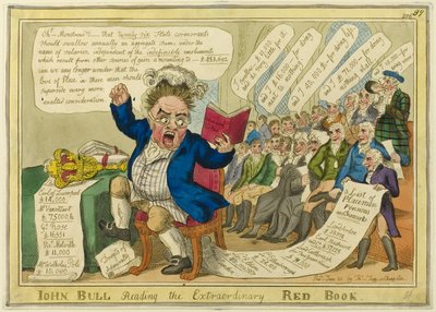 John Bull leyendo el extraordinario Libro Rojo de William Elmes